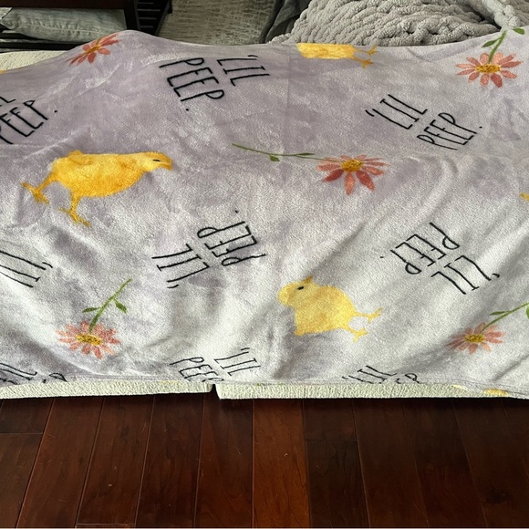 Rae Dunn Soft Gray Blanket with Yellow Duck Design Easter - Picture 2 of 3
